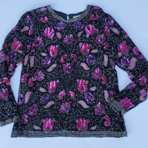 Lawrence Kozar Beaded 2 sides long sleeve top M